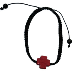 اسوارة خيط جدل ناعم لون اسود مع صليب حجر موديل 4