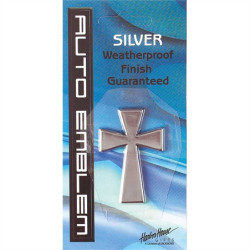 صليب بلاستيك - تلزيق للسيارة - حجم صغير  - فضي  