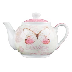 ابريق شاي الفراشة الوردية 