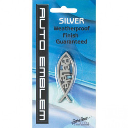 سمكة بلاستيك تلزيق للسيارة مع Believe - حجم كبير  - فضي