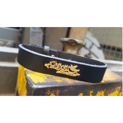  اسوارة جلد طبيعي - سلامي اعطيكم  ستانلس - اسود 