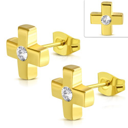 حلق اذان ستانلس ذهبي - صليب مع ستراس - موديل 8 