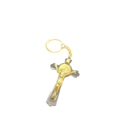 ميدالية مفاتيح - صليب معدن كبير - فضي وذهبي	