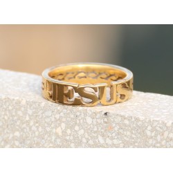 خاتم ستانلس - كلمة يسوع - ذهبي - حجم 11