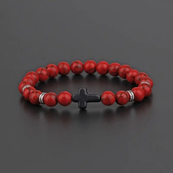 اسوارة صليب من الحجر الطبيعي (الصنوبر الاحمر  )