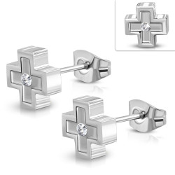 حلق اذان ستانلس فضي - صليب مع ستراس - موديل 8 