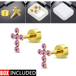 حلق اذان ستانلس ذهبي - صليب مع ستراس زهري 