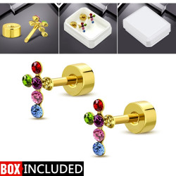 حلق اذان ستانلس ذهبي - صليب مع ستراس ملون 